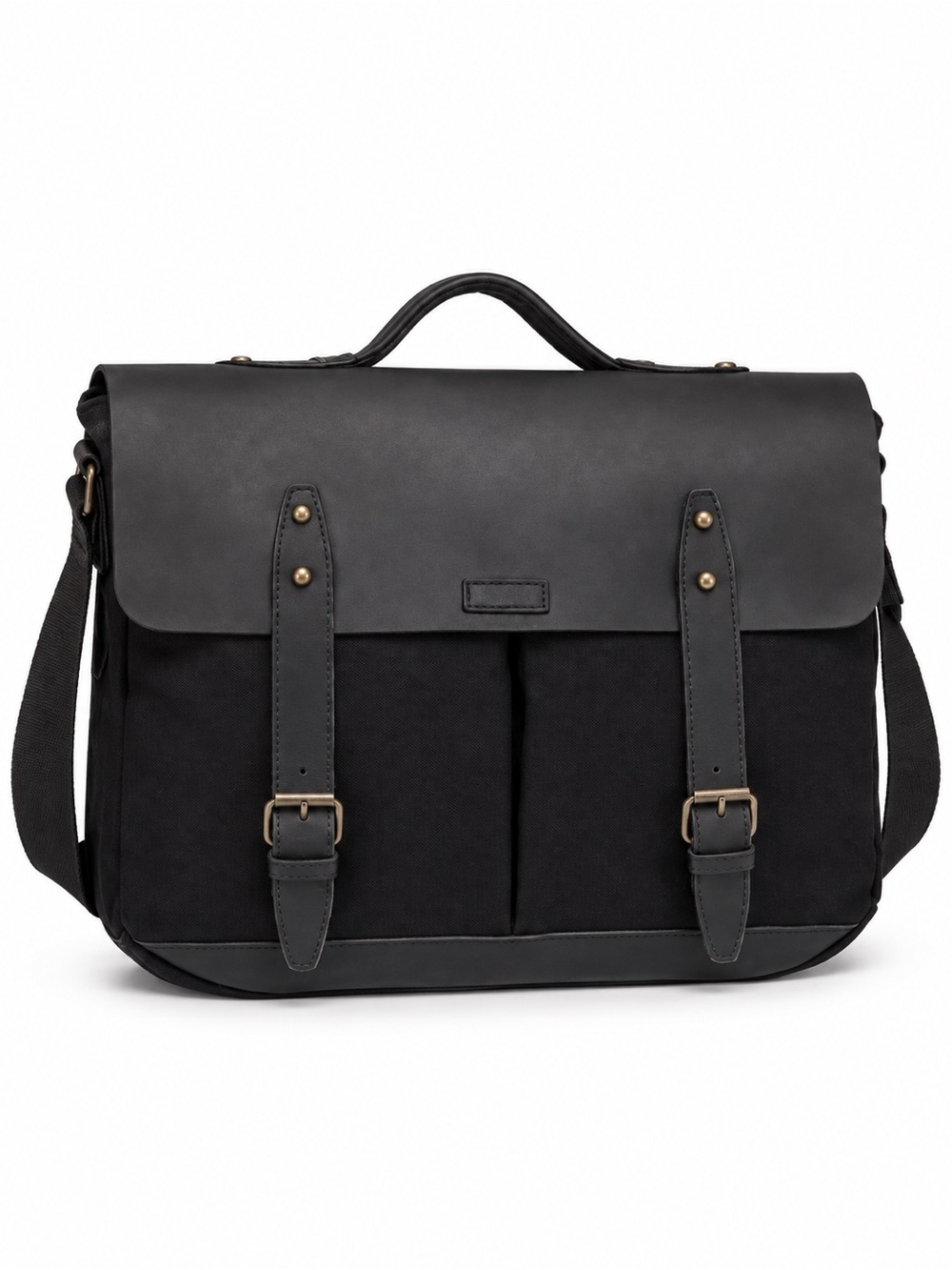 VASCHY Unisex Black Canvas & Leather Vintage Messenger Bag Work Satchel